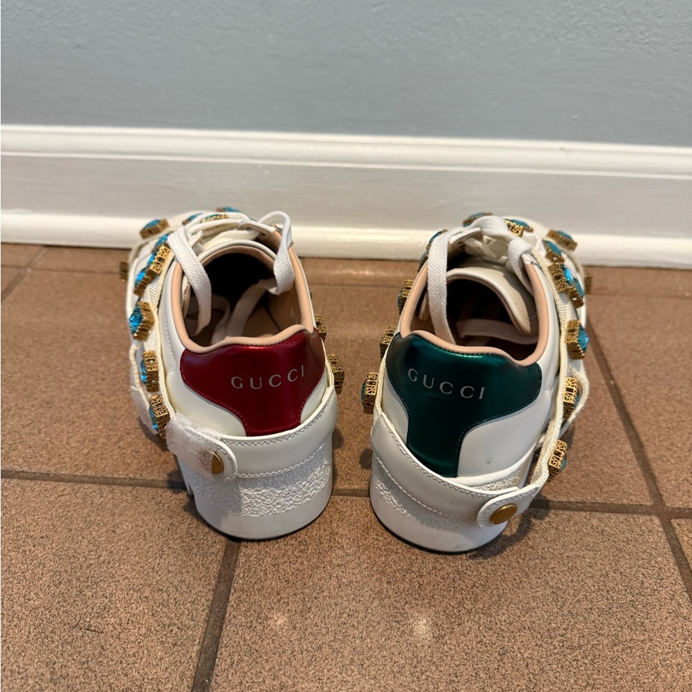 Gucci Ace leather trainers worn outdoors once plastic wrap still attached sz 35 - Picture 3 of 5